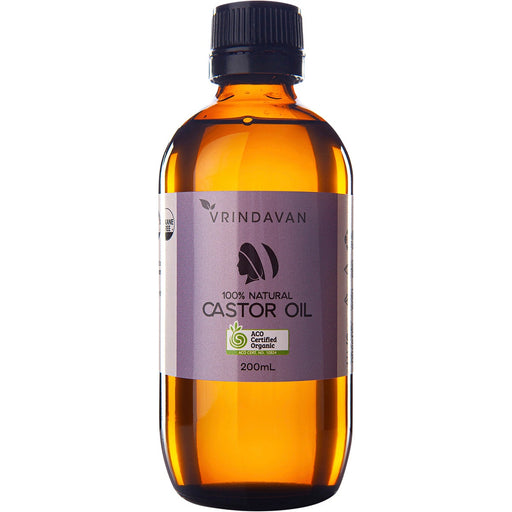VRINDAVAN Castor Oil Certified Organic Amber Glass Bottle 200ml